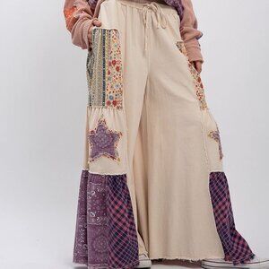 BLUE VELVET WIDE LEG PATCHED PANT